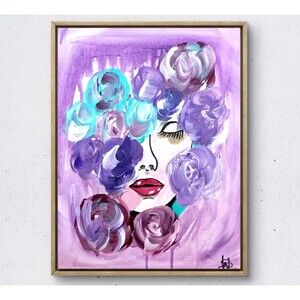 WS original flower face hand painted 14X11 canvas acrylic abstract modern art